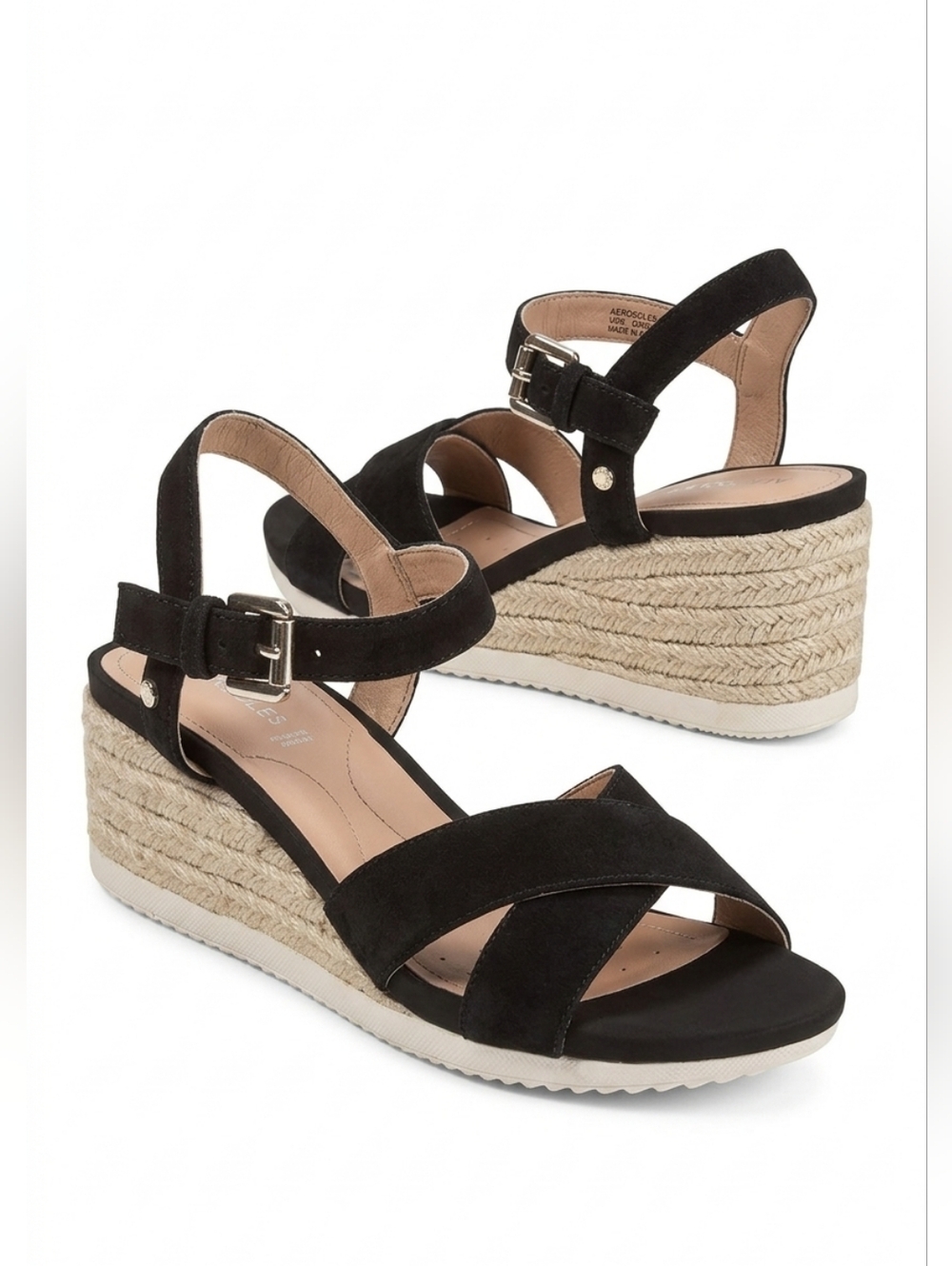 ​NWT Geox Ischia Corda C Black Leather Wedge Sandals 36 Espadrille Comfort
